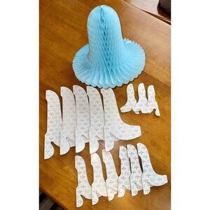 Vintage lot of 15 Hallmark Honeycomb Blue Wedding Bell Decorations 3 Sizes Clips